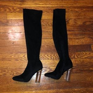 Black velvet knee high boots size 6